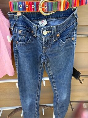 True Religion "Stella" blue fade straight legged flawless sz 25 Y2K era immacula
